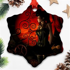 Steampunk, Wonderful Steampunk Lady In The Night Snowflake Ornament (two Sides) by FantasyWorld7