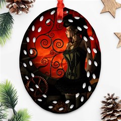 Steampunk, Wonderful Steampunk Lady In The Night Oval Filigree Ornament (two Sides) by FantasyWorld7