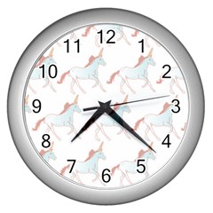 Unicorn Pattern Wall Clocks (silver)  by paulaoliveiradesign