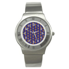 Blue Geometric Losangle Pattern Stainless Steel Watch