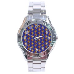 Blue Geometric Losangle Pattern Stainless Steel Analogue Watch