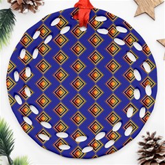 Blue Geometric Losangle Pattern Round Filigree Ornament (two Sides)