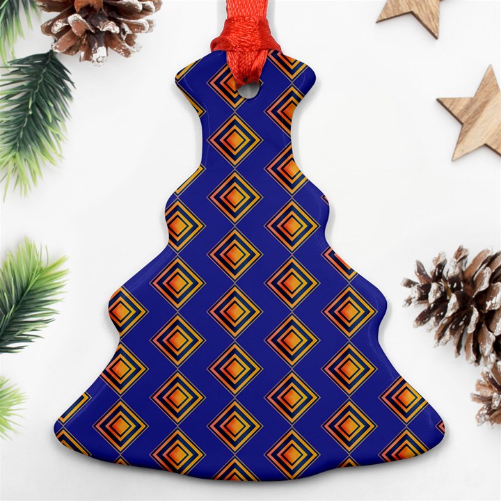 Blue Geometric Losangle Pattern Christmas Tree Ornament (Two Sides)