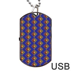 Blue Geometric Losangle Pattern Dog Tag Usb Flash (two Sides)