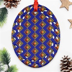 Blue Geometric Losangle Pattern Ornament (oval Filigree)