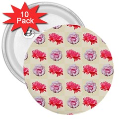 Yellow Floral Roses Pattern 3  Buttons (10 Pack) 