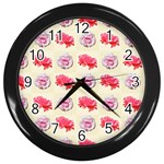 Yellow Floral Roses Pattern Wall Clocks (Black) Front