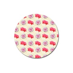 Yellow Floral Roses Pattern Magnet 3  (round)