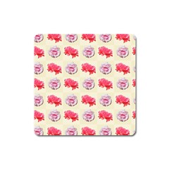 Yellow Floral Roses Pattern Square Magnet