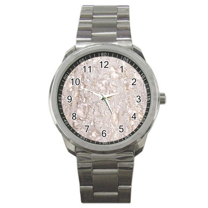 Off White Lace Pattern Sport Metal Watch