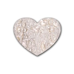 Off White Lace Pattern Rubber Coaster (heart)  by paulaoliveiradesign