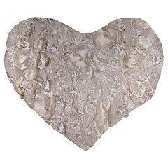 Off White Lace Pattern Large 19  Premium Flano Heart Shape Cushions by paulaoliveiradesign