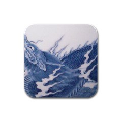 Blue Chinese Dragon Rubber Square Coaster (4 Pack)  by paulaoliveiradesign