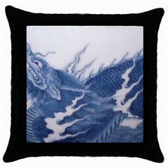 Blue Chinese Dragon Throw Pillow Case (black) by paulaoliveiradesign