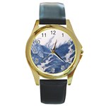 Blue Chinese Dragon Round Gold Metal Watch Front