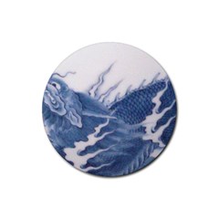 Blue Chinese Dragon Rubber Coaster (round)  by paulaoliveiradesign