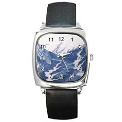 Blue Chinese Dragon Square Metal Watch