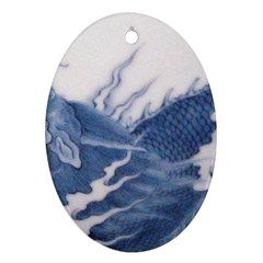 Blue Chinese Dragon Oval Ornament (two Sides) by paulaoliveiradesign