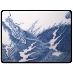 Blue Chinese Dragon Fleece Blanket (large)  by paulaoliveiradesign