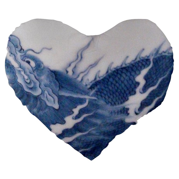 Blue Chinese Dragon Large 19  Premium Heart Shape Cushions