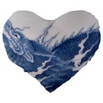 Blue Chinese Dragon Large 19  Premium Heart Shape Cushions Back