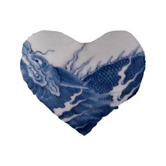 Blue Chinese Dragon Standard 16  Premium Flano Heart Shape Cushions by paulaoliveiradesign