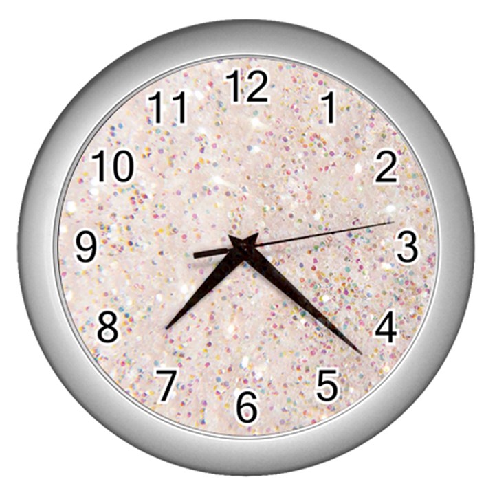 white sparkle glitter pattern Wall Clocks (Silver) 