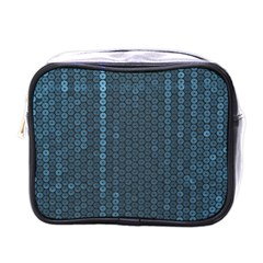 Blue Sparkly Sequin Texture Mini Toiletries Bags by paulaoliveiradesign