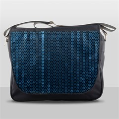 Blue Sparkly Sequin Texture Messenger Bags by paulaoliveiradesign