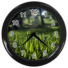 Green Grass Field Wall Clocks (black) by paulaoliveiradesign