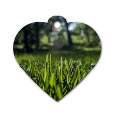 Green Grass Field Dog Tag Heart (one Side) by paulaoliveiradesign