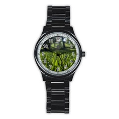 Green Grass Field Stainless Steel Round Watch by paulaoliveiradesign