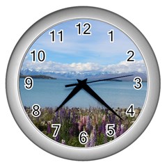 Lake Tekapo New Zealand Landscape Photography Wall Clocks (silver)  by paulaoliveiradesign