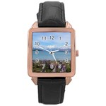 Lake Tekapo New Zealand Landscape Photography Rose Gold Leather Watch  Front