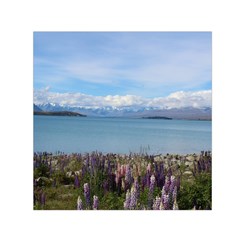 Lake Tekapo New Zealand Landscape Photography Small Satin Scarf (square) by paulaoliveiradesign