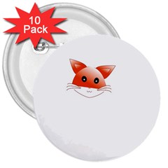 Animal Image Fox 3  Buttons (10 Pack) 