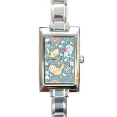 Cute Cat Background Pattern Rectangle Italian Charm Watch by BangZart