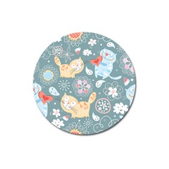 Cute Cat Background Pattern Magnet 3  (round) by BangZart