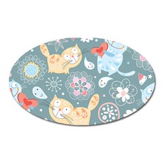 Cute Cat Background Pattern Oval Magnet by BangZart