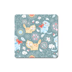 Cute Cat Background Pattern Square Magnet by BangZart