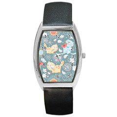 Cute Cat Background Pattern Barrel Style Metal Watch