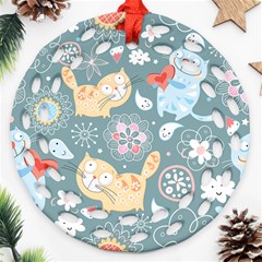 Cute Cat Background Pattern Round Filigree Ornament (two Sides) by BangZart