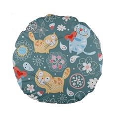 Cute Cat Background Pattern Standard 15  Premium Round Cushions by BangZart