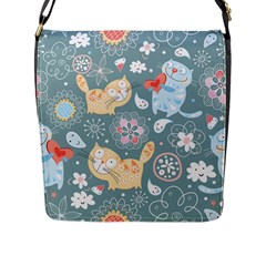 Cute Cat Background Pattern Flap Messenger Bag (l)  by BangZart