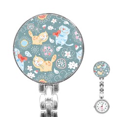 Cute Cat Background Pattern Stainless Steel Nurses Watch by BangZart