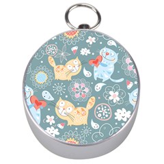 Cute Cat Background Pattern Silver Compasses by BangZart