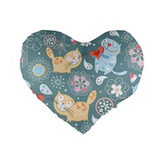 Cute Cat Background Pattern Standard 16  Premium Flano Heart Shape Cushions by BangZart