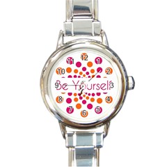 Be Yourself Pink Orange Dots Circular Round Italian Charm Watch by BangZart