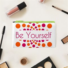 Be Yourself Pink Orange Dots Circular Cosmetic Bag (xs) by BangZart