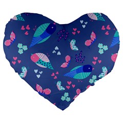 Birds And Butterflies Large 19  Premium Heart Shape Cushions by BangZart